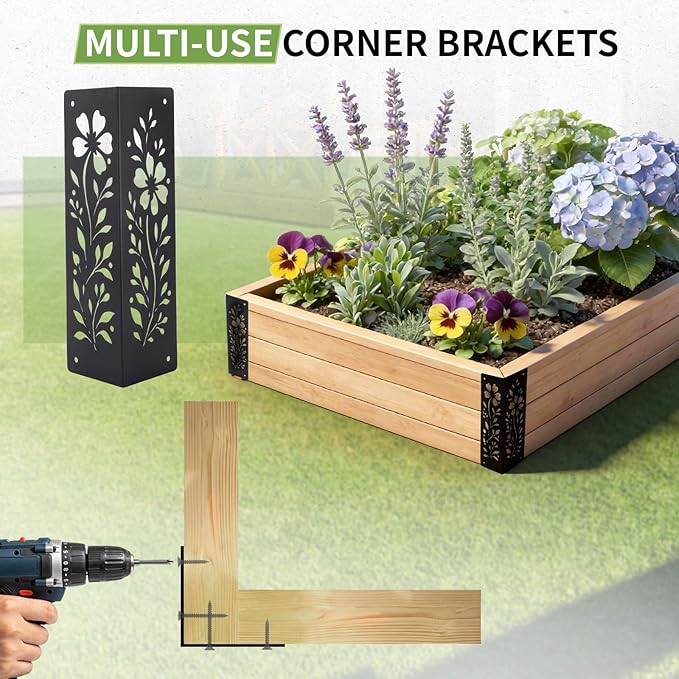 8-Pack Corner Brackets for Wood, Heavy-Duty Metal Corner Brackets for Raised Garden Bed, 11" x 3" x 3" Thickened Garden Bed Corner Brackets, Rust Resistant Raised Garden Bed Corners with Screws