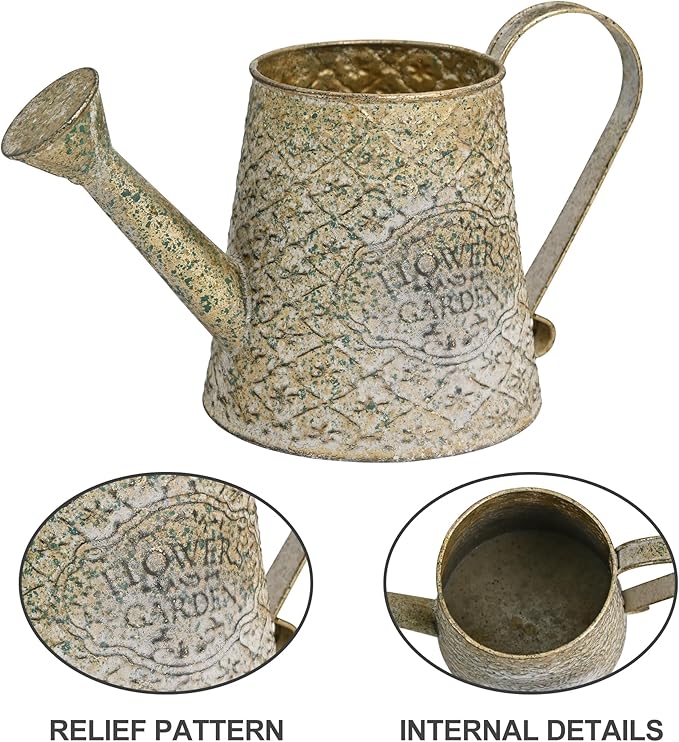 Vintage Metal Watering Can with Handle Rustic Farmhouse Watering Can Flower Pot Distressed Decorative Planter Retro Gardening Flower Bucket for Home Indoor Outdoor Garden Balcony Courtyard