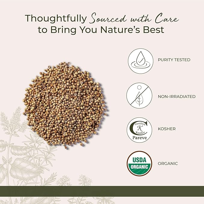 Starwest Botanicals Organic Coriander Seeds Whole - Seasoning Spice for Cooking, Pickling, Curry, & More, Dried Whole Seeds from the Cilantro Plant, Certified Kosher, Non-GMO - Bulk 1 lb Bag