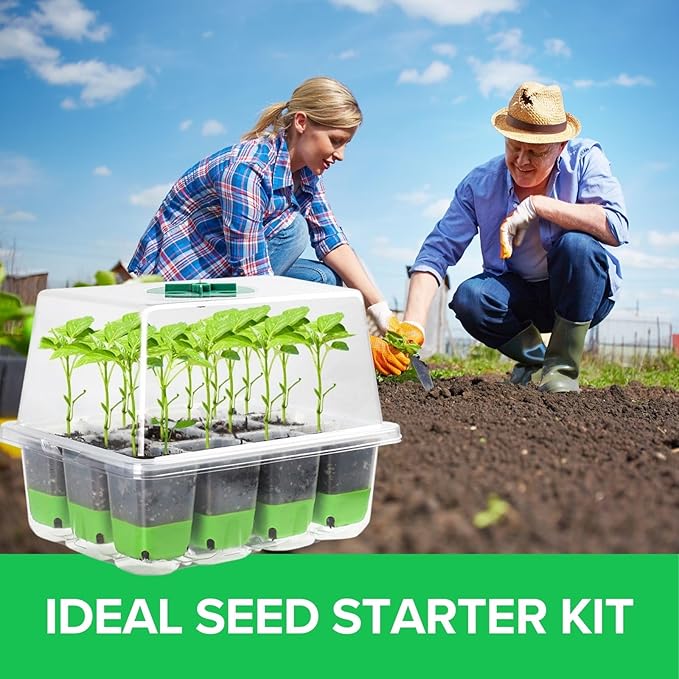 BeGrit 72 Cells Reusable Seed Starter Tray, 6 Pack Seed Starter Kit with Silicone Cells, Air Vent Humidity Domes for Indoor Gardening Plant Germination Trays for Seeds Starting (Clear)