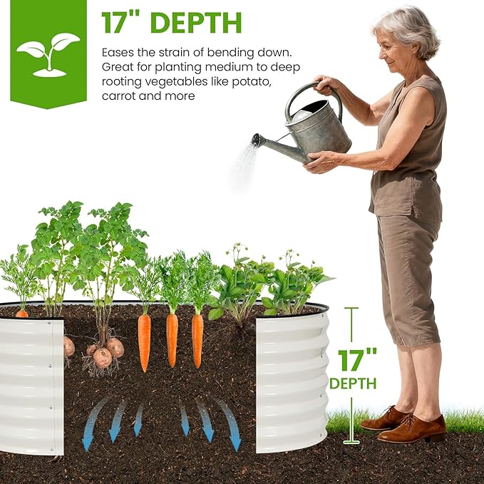 G GOOD GAIN Raised Garden Beds - 6x2x1.4ft Galvanized Planter Boxes Kit with Protective Tape & Gloves & Tools | Oval Metal Outdoor Raised Bed for Gardening Vegetables, Fruits, Flowers, Herbs, White