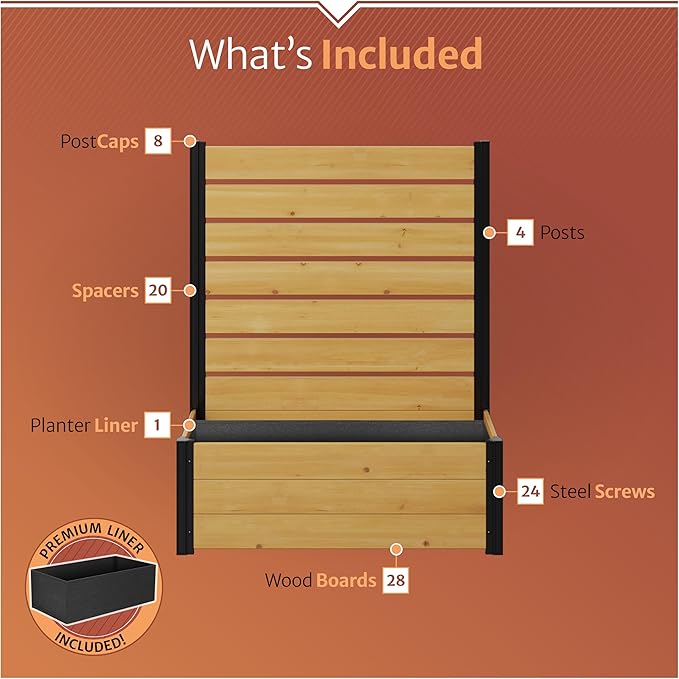 4ft H x 3.4ft W x 1.5ft L (1 Screen w/Planter) Freestanding Enclo Cedar Wood Privacy Fence Screen with Planter Box, Outdoor Wood Privacy Screen Panel for Patio, Raised Garden Bed, AZ18040