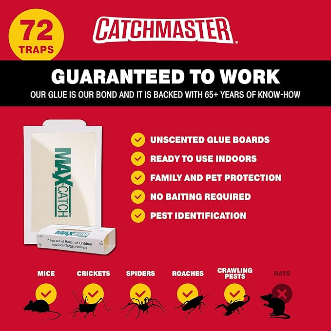 Catchmaster Max-Catch Mouse & Insect Glue Trap 36PK, Mouse Traps Indoor for Home, Sticky Pest Control Adhesive Tray for Catching Bugs, Bulk Unscented Glue Boards