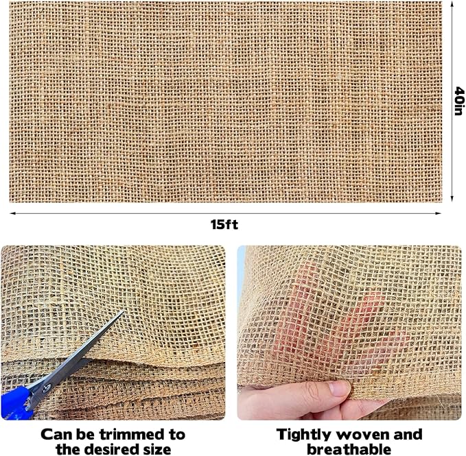 2 Pack Burlap Plant Covers Freeze Protection,15ftx40in Burlap Fabric Bags,Natural Burlap Plant Blankets,Plant Covers Freeze Protection for Winter Outdoor Bushes Trees Potted Plants