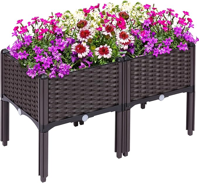 Kalolary 2 Sets Raised Garden Bed Elevated Garden Bed with Legs Patio Plant Boxes Vegetable Flowers Planting Raised Container for Indoor Outdoor Plant Fence Balcony Yard Gardening Supplies