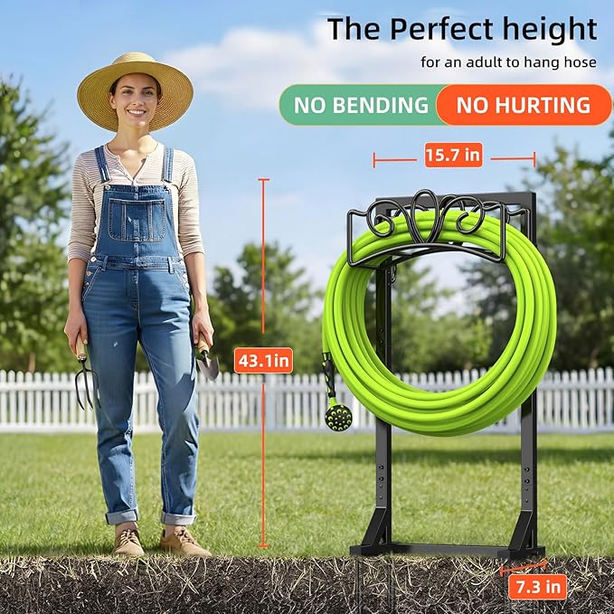 Garden Hose Holder Reel, Upgraded Metal Hose Reels Holds 150ft Hose, Heavy Duty Freestanding Water Hose Holders, Detachable Hose Storage Hanger for Outside - Flower Vine