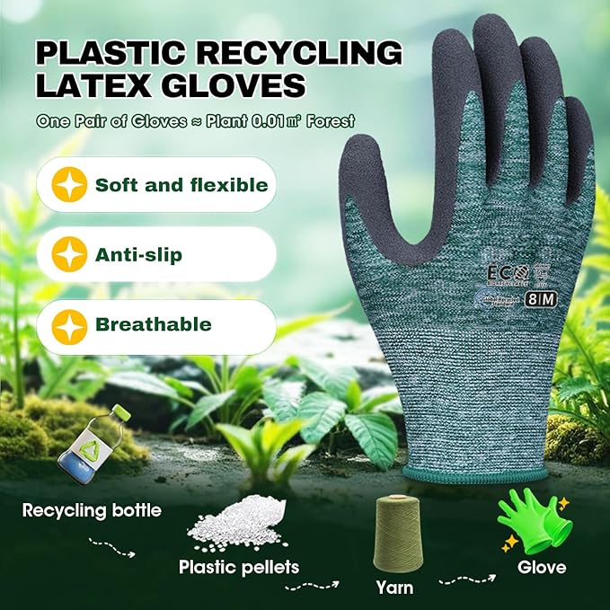 Gardening Gloves for Women and Men, ECO Recycled Polyester Work Gloves with Latex Coating