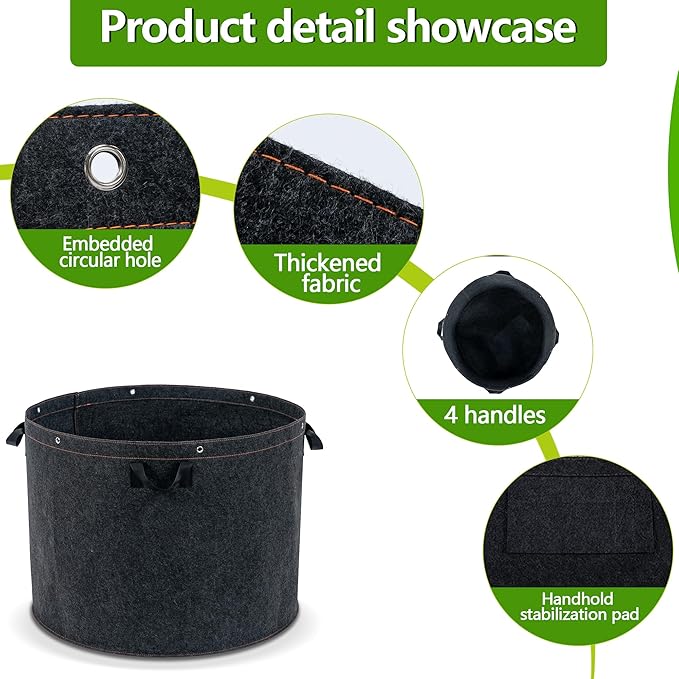 50 Gallon Grow Bags, 2 Pack Thickened Aeration Large Fabric Pots with Handles 29''×21'', Heavy Duty Planting Bags for Potato, vegetables, Flowers & Trees