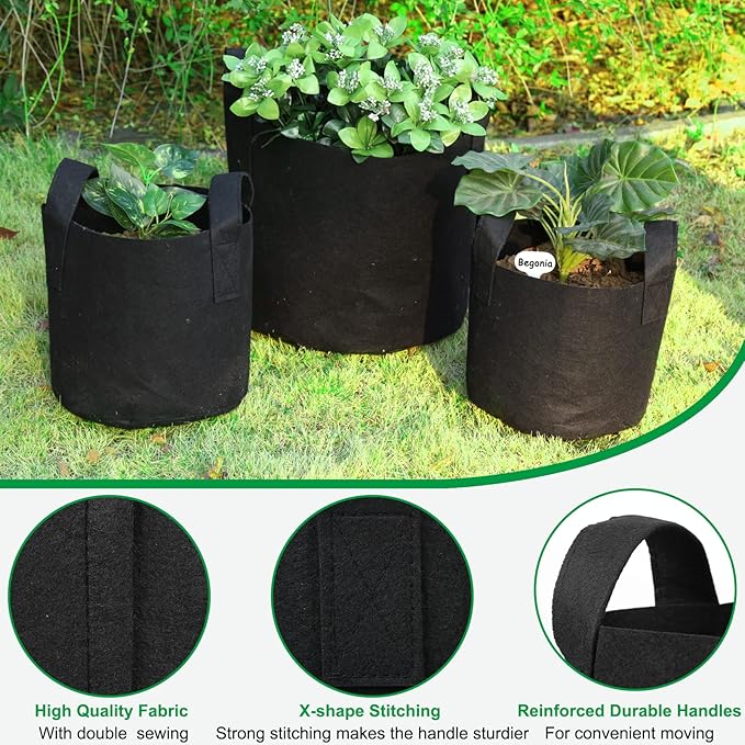 JERIA 12-Pack 7 Gallon Grow Bags, 300G Thickened Nonwoven Garden Pots,Heavy Duty Fabric Pots with Reinforced Handles