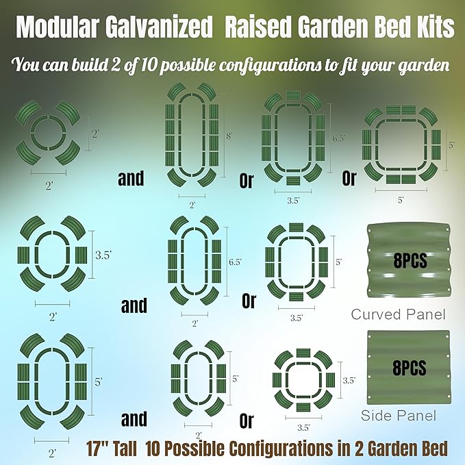 2 Pack 17" Tall 10-in-2 Hevay-Duty Modular Galvanized Raised Garden Bed Kits-8ftX2ft Raised Flower Beds,Metal Raised Beds for Planting Plants Vegetables Fruits Flowers Herbs-Ground Planter Box