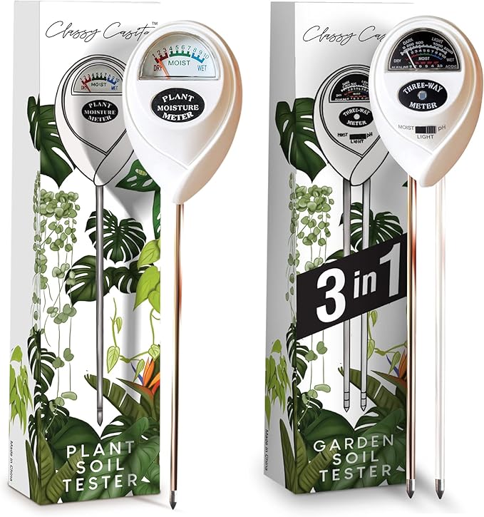 Classy Casita 3-in-1 Garden Soil Tester- Three Way Plant Soil Test Kit to Measure Soil Moisture, pH-Value, and Sunlight Soil Moisture Meter w/Plant Watering & Care eBook, White