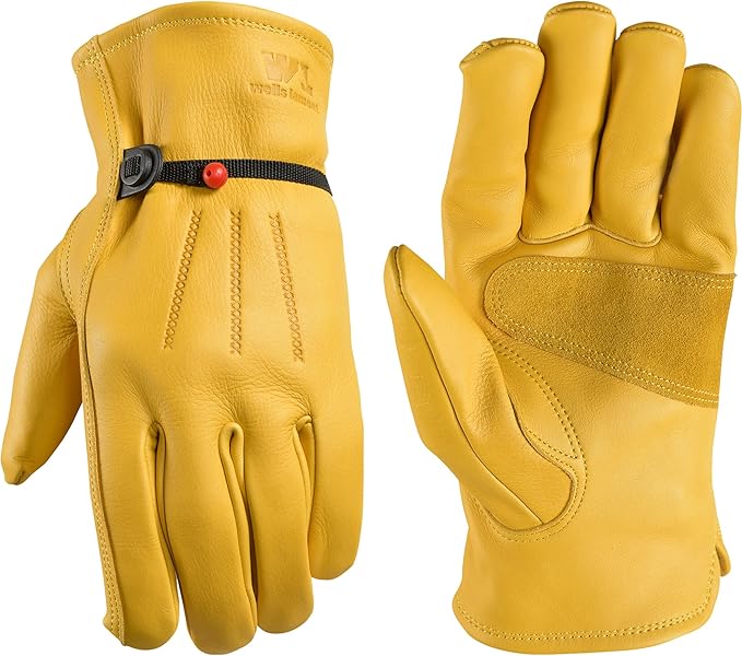 Wells Lamont Leather Work Gloves for Men – Heavy Duty, Cowhide, Abrasion & Puncture Resistant – Adjustable Wrist, Gunn Cut Design, Ideal for Ranching, Farming, Construction -Saddletan - XL