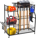 Garden Tool Organizer Rolling Cart Large Capacity Rust-Resistant Metal Tool Cart with Wheels Hooks Garage Shed Yard Outdoor Storage Rack Suitable for Long-Handled Tools/Rakes/Shovels