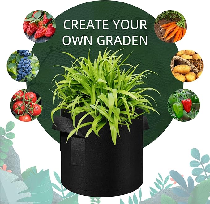 10 Gallon Grow Bags 20 Pack, Heavy Duty Thickened Nonwoven Fabric Pots with Handles, Plant Grow Bags for Vegetable/Flower/Plant/Fruits, Black