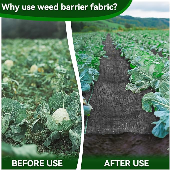 Weed Barrier Fabric Heavy Duty - 3.2x16.4ft Premium Landscape Fabric, Woven Geotextile Garden Weed Cloth UV-Resistant Ground Cover Mat for Gardening Farming Outdoor Landscaping