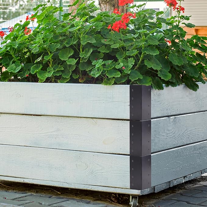 4 Pack Raised Garden Bed Corner Brackets, 3"x 3" x 6" Metal Corner Brackets for 9"-12" Garden Bed with Screws for Wood Frame, Flower or Vegetable Planter Garden
