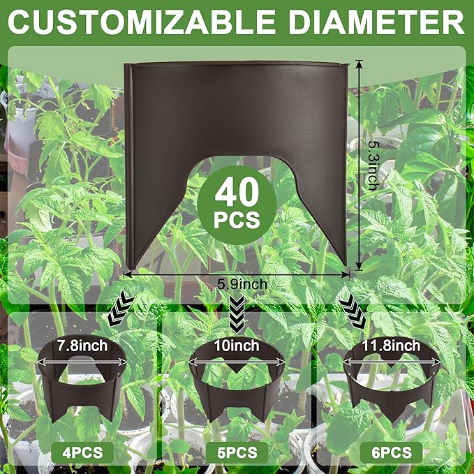 40Pcs Planting Grow Rings,7.8-11.8 Inch Interlocking Plant Barrier, Modular Garden Edging for Vegetables, Brown Adjustable Plant Support Circles for Moisture Retention & Weed Control