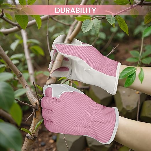 Gardening Gloves, Garden Gloves for Women and Men, Thorn Proof Working Gloves, Durable Leather Work Garden Gloves for Yard & Outdoor Work, Pink, S