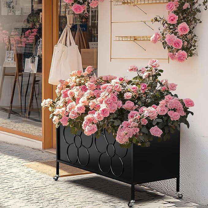Metal Raised Garden Bed with Fabric Iiner for Plants Vegetables Flower Planter Box for Backyard Patio Outdoor 36.61x15.75x21.85in(Black)
