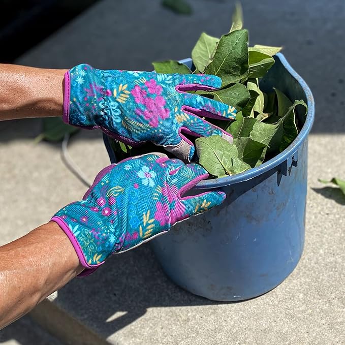 Wells Lamont Women's Botanical Print Slip-On High Dexterity Work and Gardening Gloves, Large (7753L)