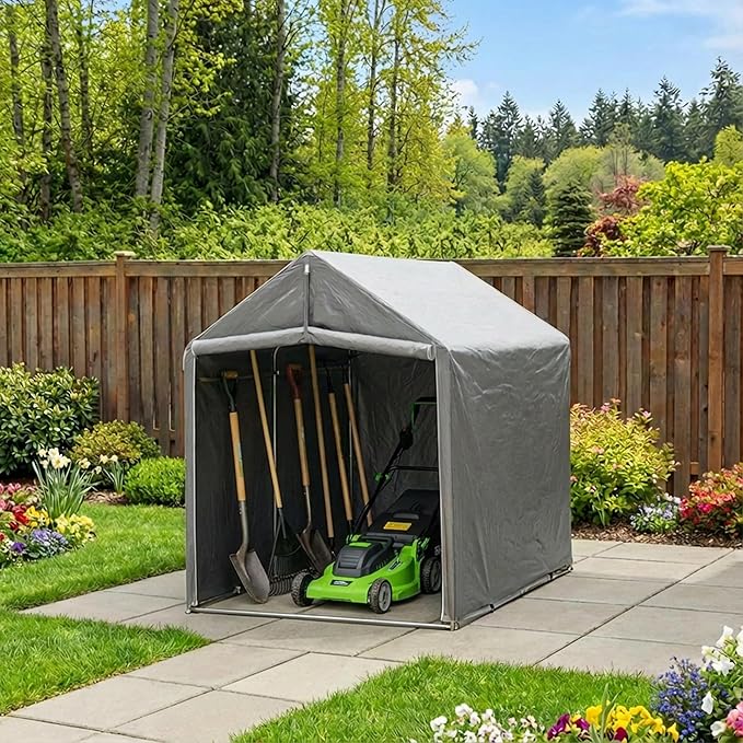 Outdoor Bike Shed, 6 x 4 ft Bicycle Storage Shed - Storage Shed with Roll-Up Door and Ventilation Window, Waterproof and Windproof PE Tarpaulin Tool Shed, Garden, Backyard, Portable Small Shed