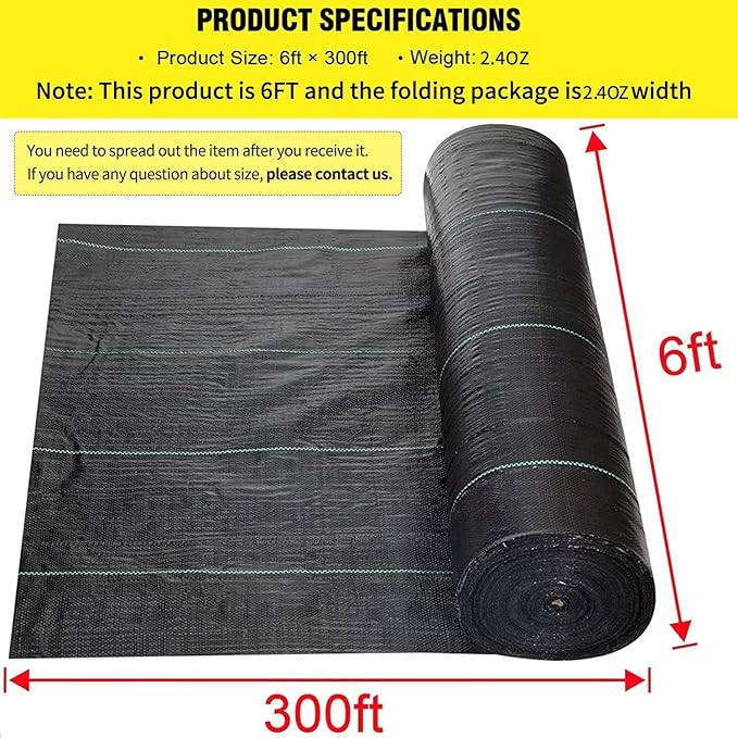 Driveway Fabric, 6x300 ft Road Fabric Commercial Fabric, Landscape Fabric Heavy Duty2.4OZ French Drain Fabric for Erosion Control,Landscape Fabric,Construction Projects