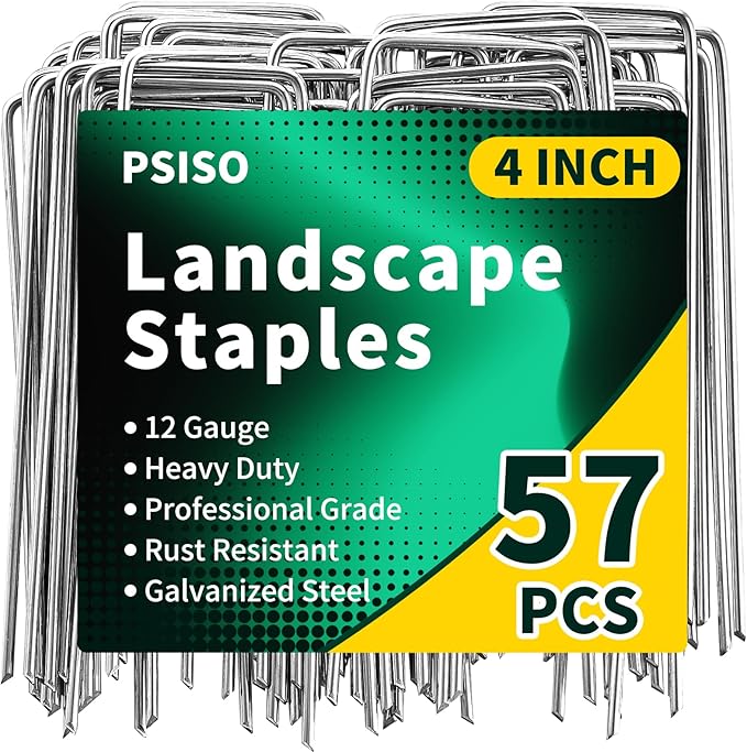 57 Pack 4 Inch Galvanized U-Shaped Garden Stakes Landscape Staples, 12 Gauge Heavy Duty Tent Stakes Ground Yard Lawn Pins for Landscaping, Weed Barrier Fabric, Fencing, Outdoor Decor