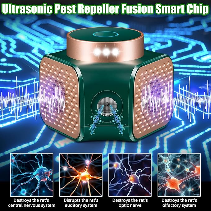 Upgraded Mouse Repellent Ultrasonic Plug in Mice Repellent Indoor Control for Rodent Rat Mouse Mice Squirrel 4 IN1 Electronic Repellent Devices for House Garage Basement Attic