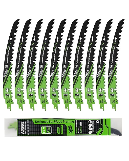 12-Inch Pruning Blades for Wood - Reciprocating Saw Blades Set, FACHLICH Arc Cutting Edge 6TPI Saw Blades for Tree Pruning, Wood Cutting(10 Pack)