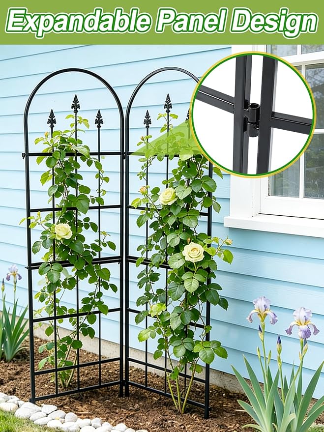 2 Pack Garden Trellis for Climbing Plants Outdoor - 16'' W x 59" H Large Rustproof Metal Plant Support Trellis, Decorative Panels for Climbing Rose, Clematis and Trumpet Vine