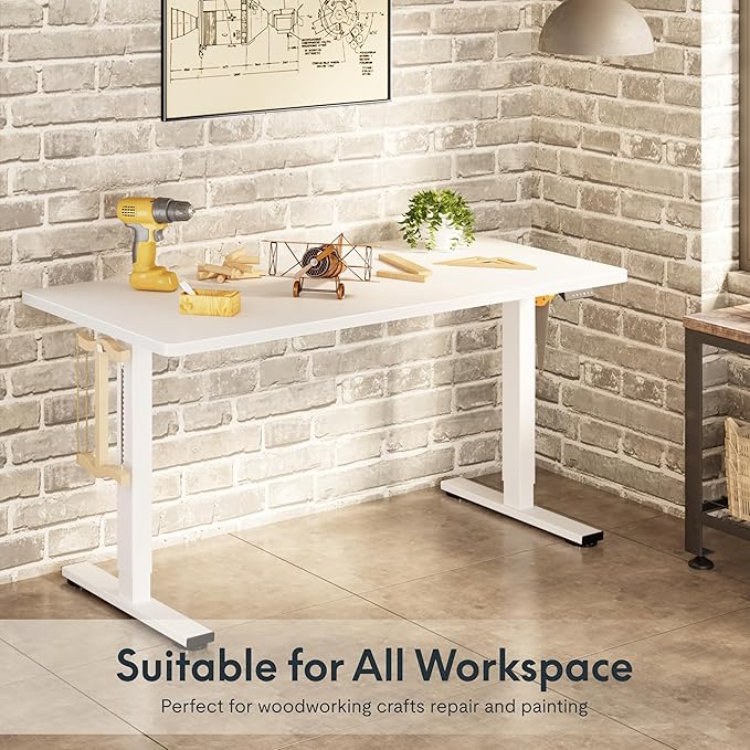 FLEXISPOT Electric Adjustable Workbench, 48x30 Inches Ergonomic Worktable for Garage, Workshop, Office and Home, Spacious Desktop for Woodworking Sewing and Crafts, White, 2 Packages