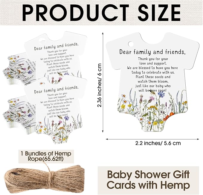 Fumete 25 Sets Wildflower Baby Shower Seed Packets Party Favors for Guests Baby in Bloom Favors Decorations Burlap Bags with Drawstring Thank You Cards and Twine, No Seeds (Wildflower)