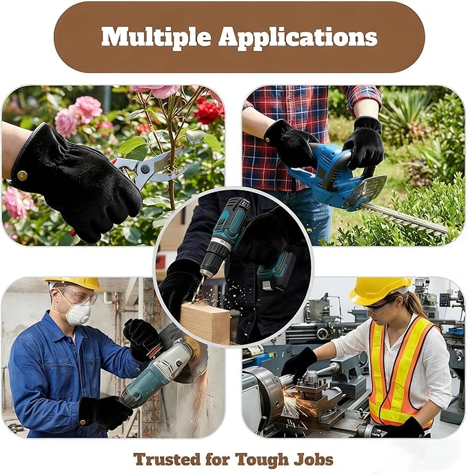 Leather Safety Work Gloves Gardening Carpenter Thorn Proof Truck Driving for Mens and Womens Waterproof heavy duty