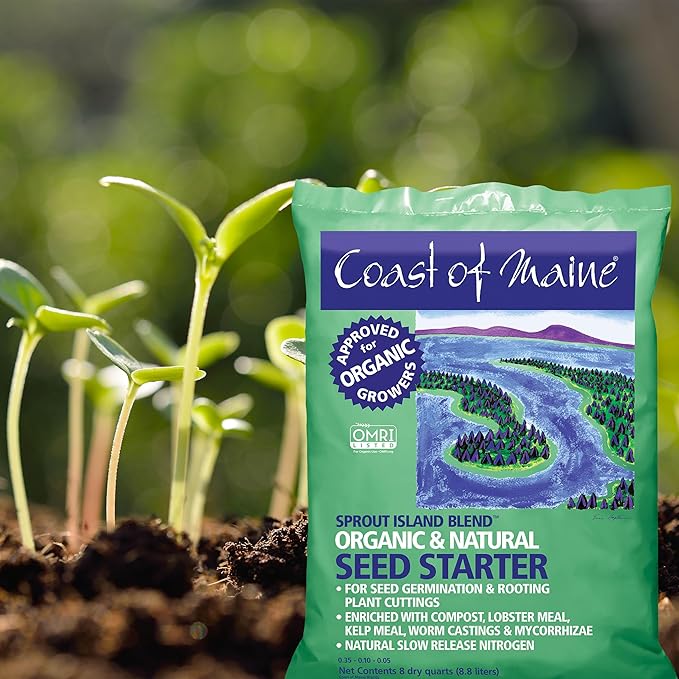 Coast of Maine Organic & Natural Sprout Island Blend Seed Starter - Seed Germination & Root Plant Cuttings w/ Composted Manure, Mycorrhizae, Worm Castings & Kelp - Enhanced Drainage (8 Qt)