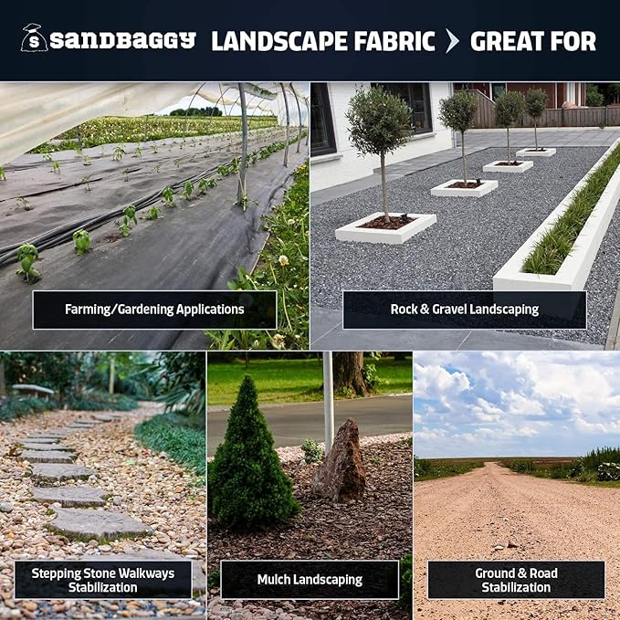 Sandbaggy Landscape Fabric | 40 Year Fabric | Weed Mat, Ground Cover, Garden Tarp | Industrial Grade | 135 Lbs of Tensile Strength | UV Protected | Approved by DOT (3 ft x 50 ft Roll)