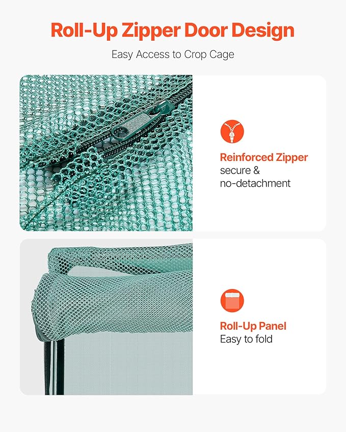 VEVOR Crop Cage, 3.9 x 3.9 x 5.9 ft Plant Protection Tent with Zippered Door, Wind-Resistant Tall Crop Cage, Easy to Install, Outdoor Raised Bed Cover, Tomato Plant Netting for Garden Patio Lawn