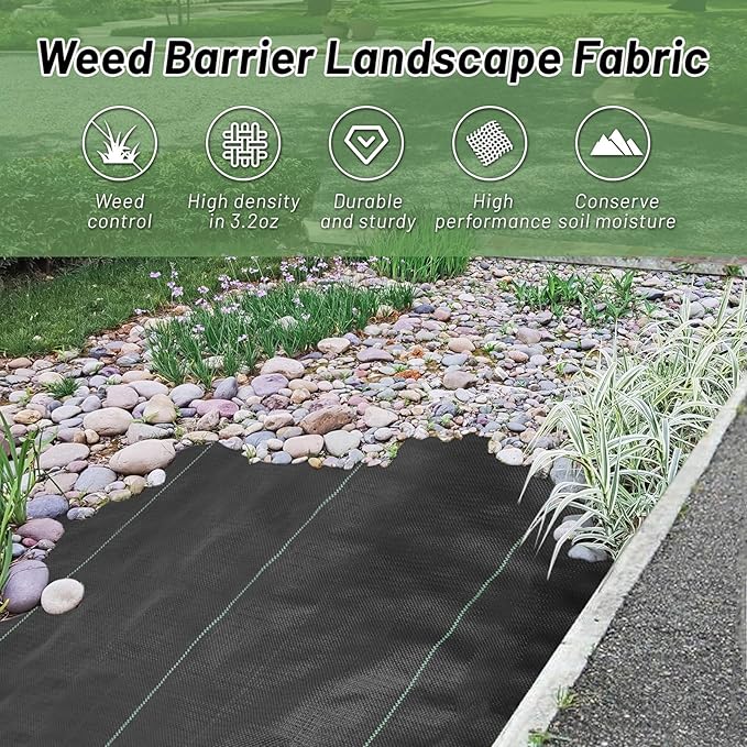 4FT x 100FT Weed Barrier Landscape Fabric,3.2oz Premium Heavy Duty Woven Cloth for Garden,Ground Cover Geotextile Fabric for Gardening, Farming with 20 U-Shaped Securing Pegs