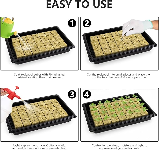 Seed Starter Kit - 28 PCS 1.5 in Rockwool Cubes & 1 Pack Reusable Seedling Starter Tray with Gloves/Transplanting Devices/Iron Tweezer/Labels for Cuttings Propagation Plant Clone