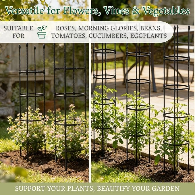 2 Pack Tomato Cages for Garden | Heavy Duty Rustproof Round Tomato Cage | 63 Inch Steel Core Plastic Coated Garden Trellis Plant Support for Tomato, Cucumber, Beans, Flower, Vegetable Indoor Outdoor