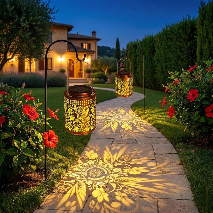 Solar Lanterns Outdoor Waterproof Hummingbird Garden Decor Gifts for Women Mom Grandma Hanging Solar Lights Metal Solar Decoration Outside for Yard, Patio, Backyard, Porch(Hummingbird)