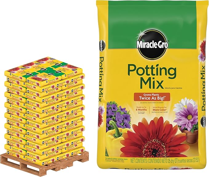 Miracle-Gro Potting Mix - for Potted Plants, Flowers Vegetables Shrubs Annuals and Perennials, Feeds Up to 6 Months - 25 qt. Bags, Pallet of 80