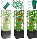 3 Pack Tomato Cages with 17 Gallon Grow Bags - 48 Inch Square Plant Support Trellis Tomato Planter Pots Kit - Garden Stakes for Vertical Climbing Plants Vegetable Flower Fruit Outdoor Indoor