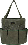 Denifiter Professional 16oz Waxed Canvas Garden Tool Tote - Extra Large Waterproof Storage with 8 Pockets & Reinforced Base | Durable Carrying Case for Gardening, Landscaping & Outdoor Work