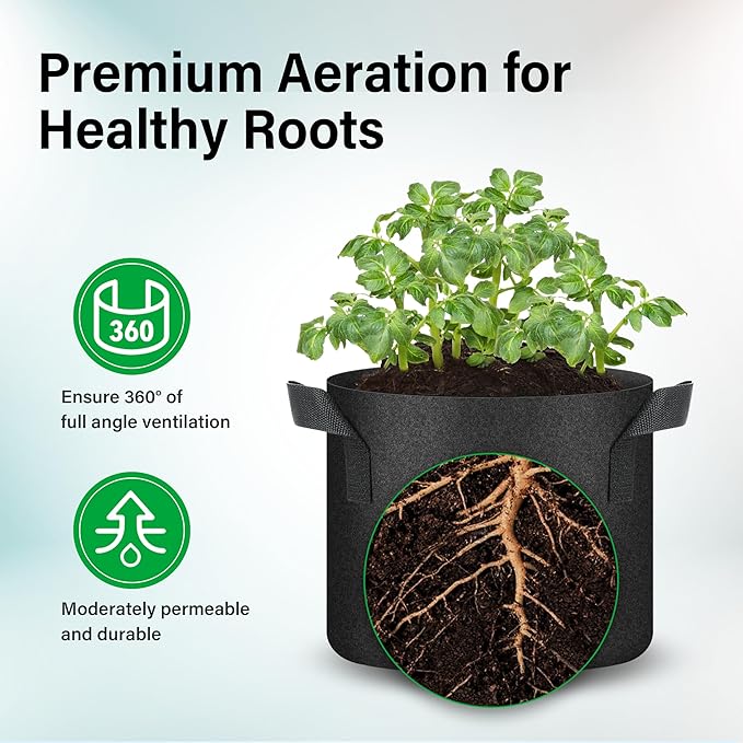 YSSOA 10-Pack 5 Gallon Grow Bags, Aeration Nonwoven Fabric Plant Pots with Handles, Heavy Duty Gardening Planter for Potato, Tomato, Vegetable and Fruits, Black 2024 Version