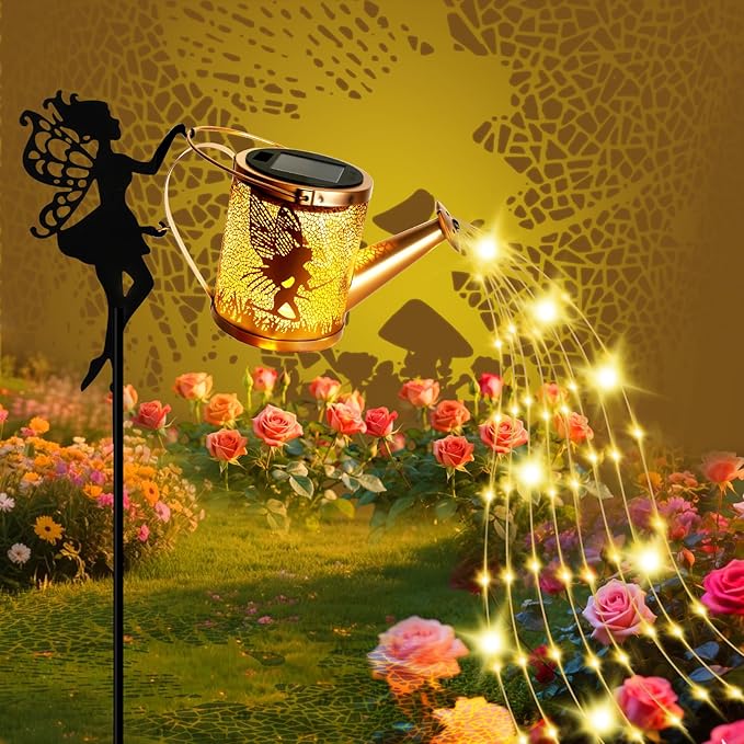Solar Garden Fairy Watering Can Lights Outdoor IP65 Waterproof Watering Can Hanging Lanterns Garden Decor, Solar Powered LED Patio Yard Pathway Lights Fairy Gardening Gifts for Mom Women Birthday
