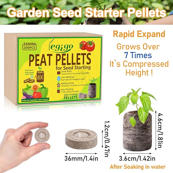 Legigo 200 Pcs 36mm Seed Starter Peat Pellets Pods for Seedlings- Compressed Seed Starting Pellets Seed Starter Pods Plugs Soil Peat Pods for Starting Seeds, Garden Planting Herb Flower Vegetables