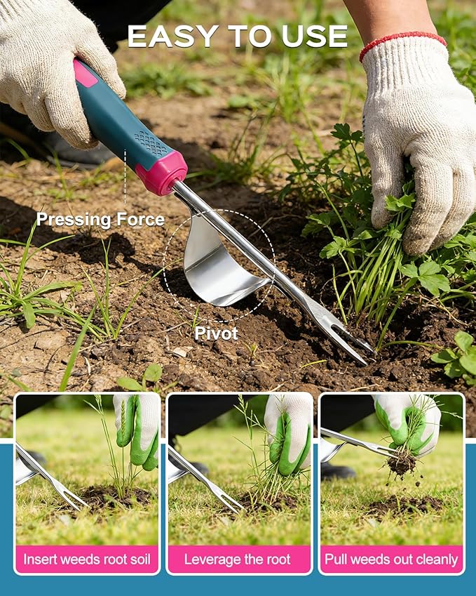 2026 Upgraded Weed Puller Tool Set, Stainless Steel Garden Weed Pullers & Hand Weeder Tool for Cracks, Crevices & Driveways, Ergonomic Non-Slip Handle Weed Remover & Crack Weeder Tool Kit