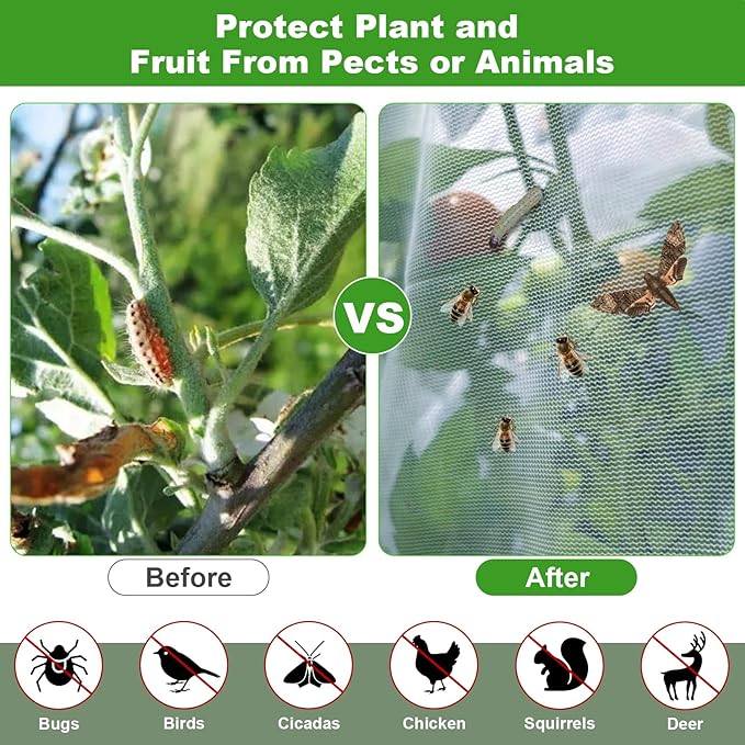 Large Fruit Tree Netting, 2 Pack 8x8Ft Garden Netting Pest Barrier Mesh Covers Bags with Zipper and Drawstring Insect Bird Cover Netting Plant Protection Covers for Vegetables Bushes