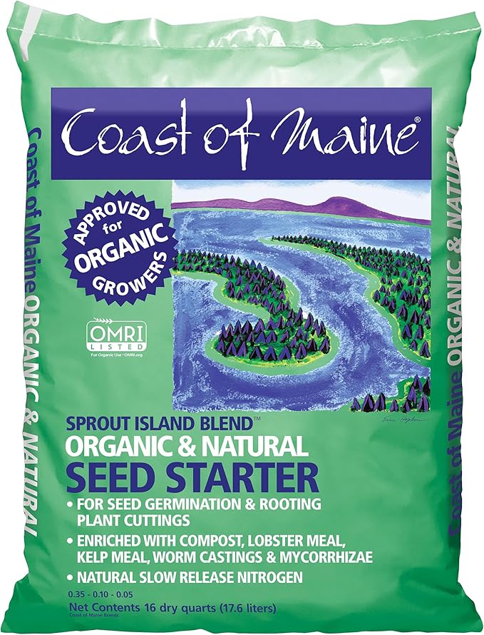 Coast of Maine Organic & Natural Sprout Island Blend Seed Starter - Seed Germination & Root Plant Cuttings w/ Composted Manure, Mycorrhizae, Worm Castings & Kelp - Enhanced Drainage (16 Qt)