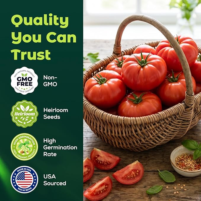 Beefsteak Tomato Seeds for Planting - Non-GMO, Heirloom - 400 Indeterminate Tomato Seeds, Vegetable Seed Packet with Instructions for Planting Home Garden Indoor & Outdoor